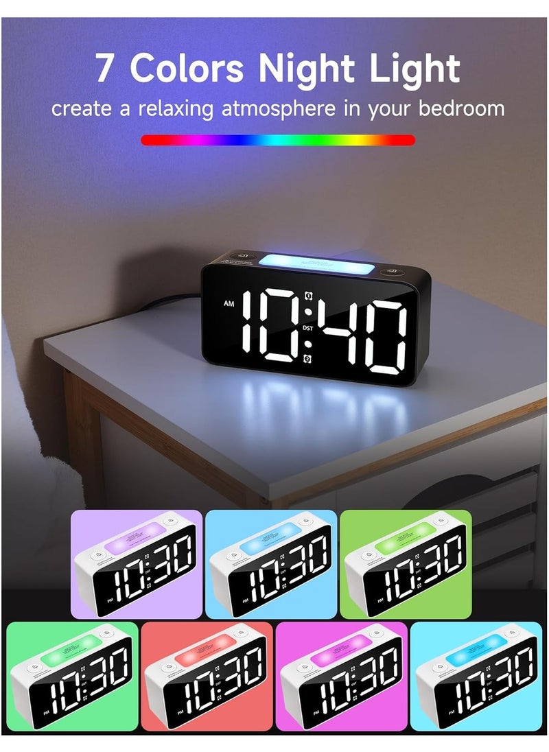 Bukela - Extra Loud Alarm Clock for Heavy Sleepers Adults, Rainbow Digital Clock with 7 Color Night Light, Adjustable Volume, Dimmable, USB Charger, Small Clocks for Bedrooms, Suitable for Kids Wake Up, White - Image 1
