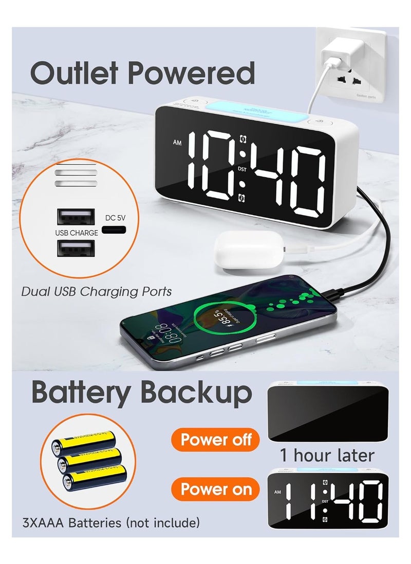 Bukela - Extra Loud Alarm Clock for Heavy Sleepers Adults, Rainbow Digital Clock with 7 Color Night Light, Adjustable Volume, Dimmable, USB Charger, Small Clocks for Bedrooms, Suitable for Kids Wake Up, White - Image 1