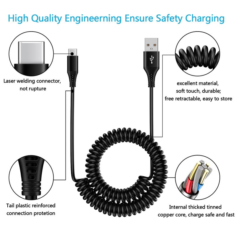 FiveBox 2.5ft Coiled Fast Charging Cable Phone Charger for Samsung Galaxy S25 Edge Plus Z Fold 7 6 5 4 3 2 Flip 7 FE 6 5 4, S24 S23 S22 S21+ Ultra S20 FE 5G, USB A to Type C Car Retractable Phone Charger Cord - Image 5