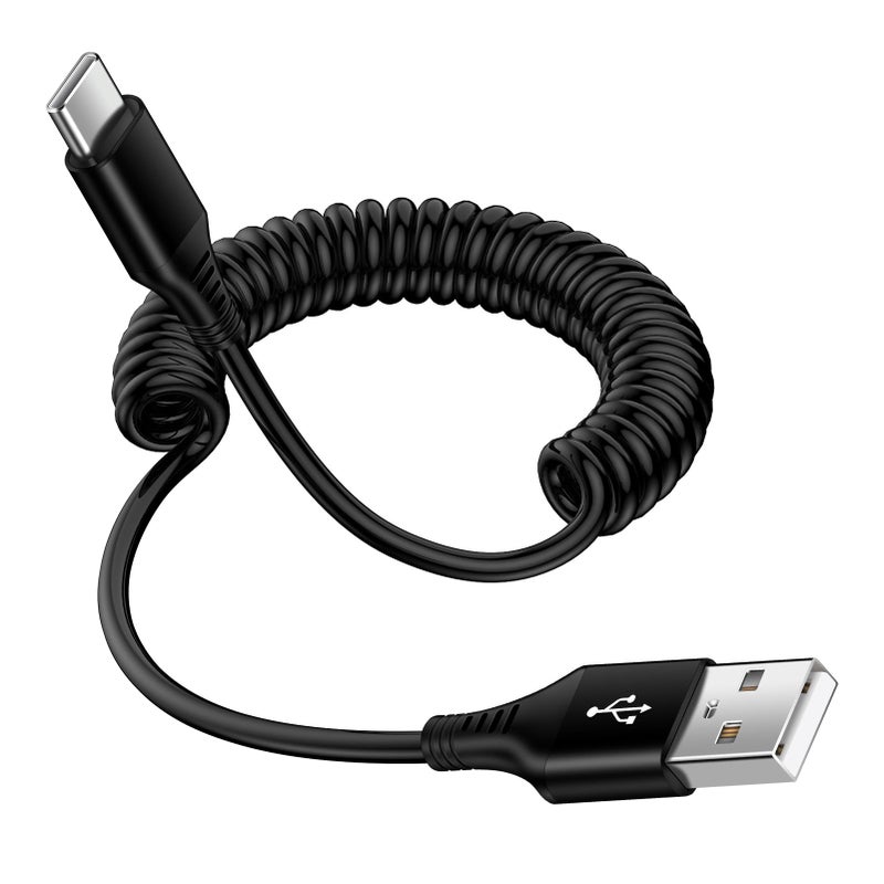 FiveBox 2.5ft Coiled Fast Charging Cable Phone Charger for Samsung Galaxy S25 Edge Plus Z Fold 7 6 5 4 3 2 Flip 7 FE 6 5 4, S24 S23 S22 S21+ Ultra S20 FE 5G, USB A to Type C Car Retractable Phone Charger Cord - Image 1