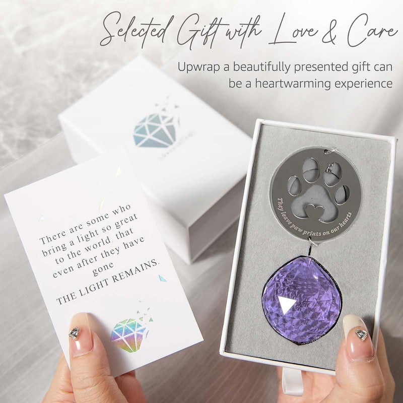 Mooncraftlogy Dog Memorial Gifts for Loss of Dog, Unique Pet Sympathy Gift Idea, Purple Crystal Ball Window Suncatcher for Remembrance, Rainbow Paw Print Hanging Cat Passing Away Bereavement Present - Image 3