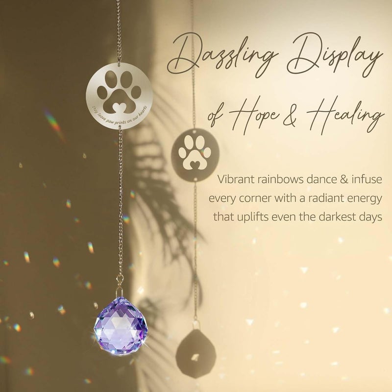 Mooncraftlogy Dog Memorial Gifts for Loss of Dog, Unique Pet Sympathy Gift Idea, Purple Crystal Ball Window Suncatcher for Remembrance, Rainbow Paw Print Hanging Cat Passing Away Bereavement Present - Image 4