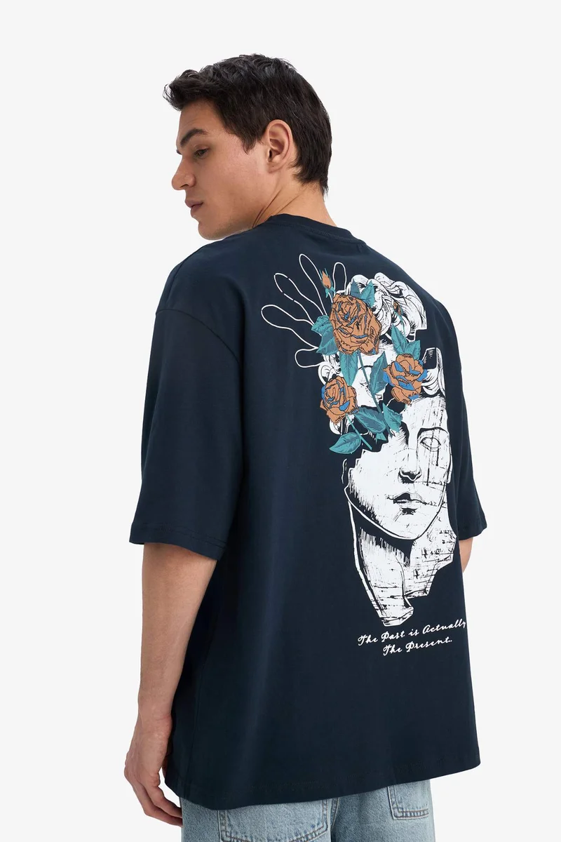 Defacto Loose Fit Crew Neck Printed Short Sleeve T-Shirt