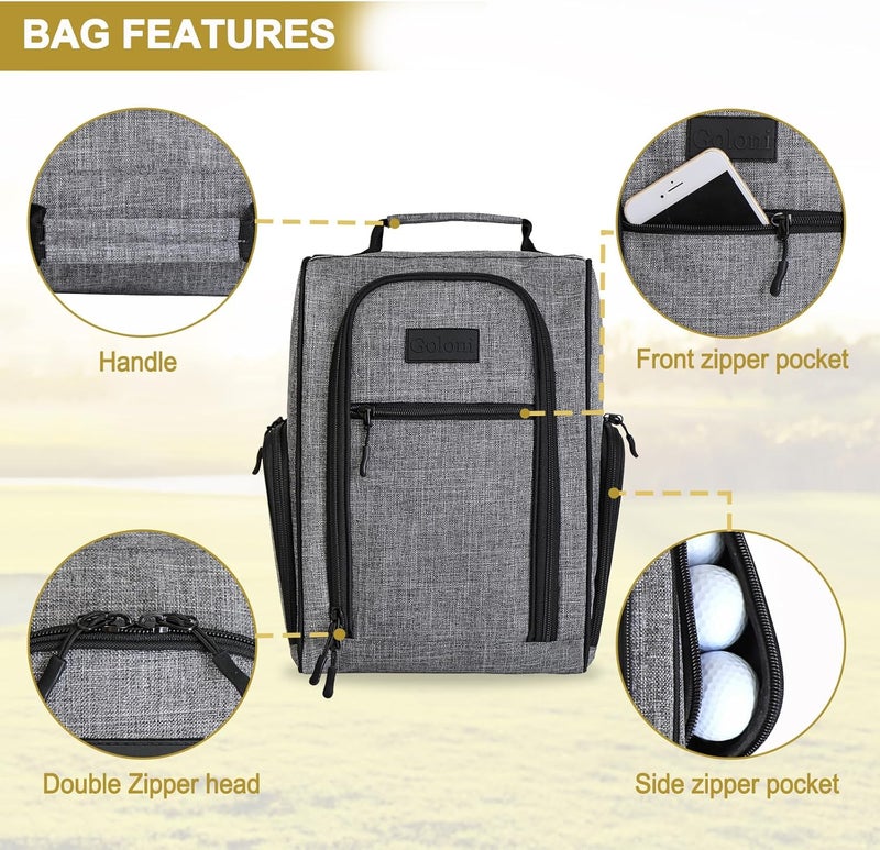Goloni Ventilated Golf Shoe Bag Men Women Padded Travel Shoe Bag Sport Shoe Carrier Bags with Side Accessory Pockets for Socks, Tees, Golf Balls (Gray) - Image 5