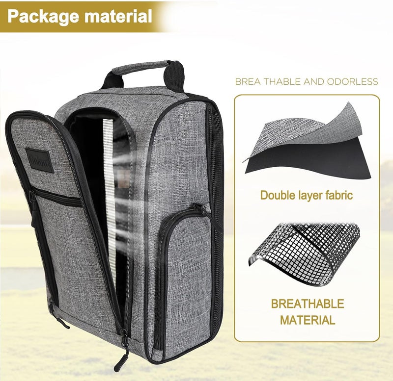Goloni Ventilated Golf Shoe Bag Men Women Padded Travel Shoe Bag Sport Shoe Carrier Bags with Side Accessory Pockets for Socks, Tees, Golf Balls (Gray) - Image 4