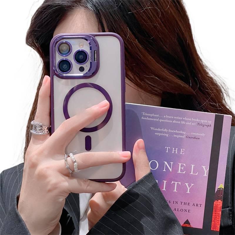 TPU MagSafe Case for iPhone 14 / 14 Plus / 14 Pro / 14 Pro Max with Drop Protection and Kickstand plus Shockproof plus Strong Magnetic plus Lens Protector in Purple - Image 1
