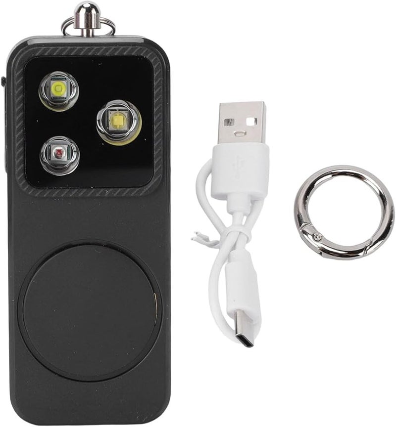 جهاز إنذار أمان قابل لإعادة الشحن عبر USB مع صفارة 150 ديسيبل و4 أوضاع إضاءة، مصباح أمان LED سلسلة مفاتيح للنساء، للطوارئ والجري الليلي، باللون الأسود - Image 2