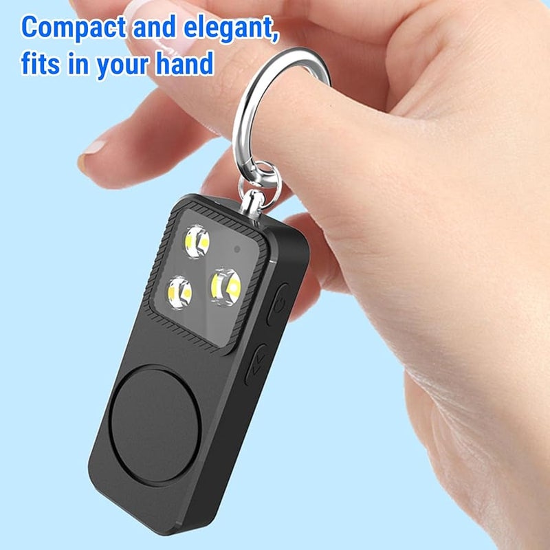جهاز إنذار أمان قابل لإعادة الشحن عبر USB مع صفارة 150 ديسيبل و4 أوضاع إضاءة، مصباح أمان LED سلسلة مفاتيح للنساء، للطوارئ والجري الليلي، باللون الأسود - Image 4