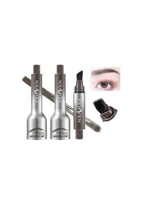 Black Liquid Eyebrow Brush 2pcs, Brow Fection Angled Brush and Dip, Bristle-Like, Contour Filling, Waterproof and Sweatproof, Quick-Drying, Easy to Create a Natural Eyebrow Shape 04