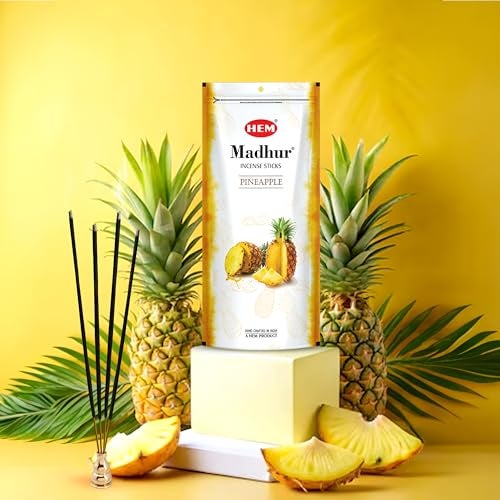 Hem Madhur Pineapple Incense Sticks | Refreshing Tropical Aroma for Meditation & Home Fragrance | Long-Lasting Natural Fragrance | Convenient Zip Pouch | Approx. 80 Sticks | Burns 35-40 Min - Image 2