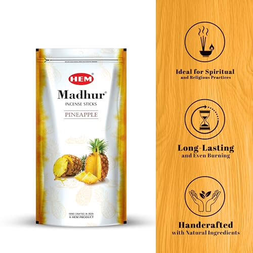 Hem Madhur Pineapple Incense Sticks | Refreshing Tropical Aroma for Meditation & Home Fragrance | Long-Lasting Natural Fragrance | Convenient Zip Pouch | Approx. 80 Sticks | Burns 35-40 Min - Image 4