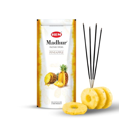 Hem Madhur Pineapple Incense Sticks | Refreshing Tropical Aroma for Meditation & Home Fragrance | Long-Lasting Natural Fragrance | Convenient Zip Pouch | Approx. 80 Sticks | Burns 35-40 Min - Image 1