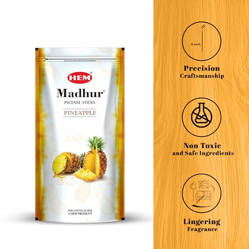 Hem Madhur Pineapple Incense Sticks | Refreshing Tropical Aroma for Meditation & Home Fragrance | Long-Lasting Natural Fragrance | Convenient Zip Pouch | Approx. 80 Sticks | Burns 35-40 Min - Image 5