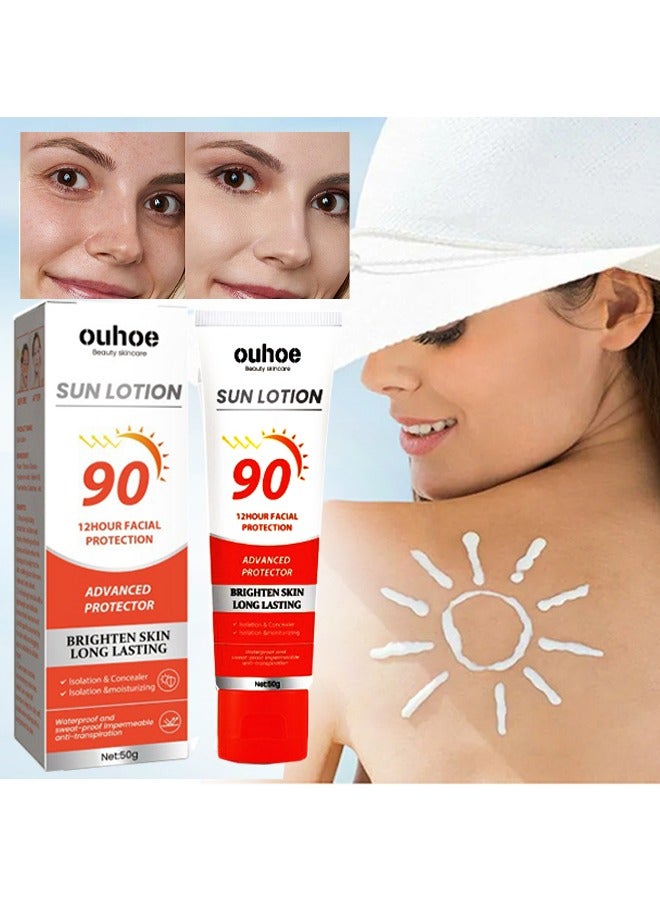 OUHOE Sun Lotion-Moisturizing Sunblock Sunscreen Cream Body Whitening Sun Cream SPF 90 Sunscreen Long Lasting UV Protector Sunblock Moisturizing Solar Blocker Waterproof Skin Care - Image 1
