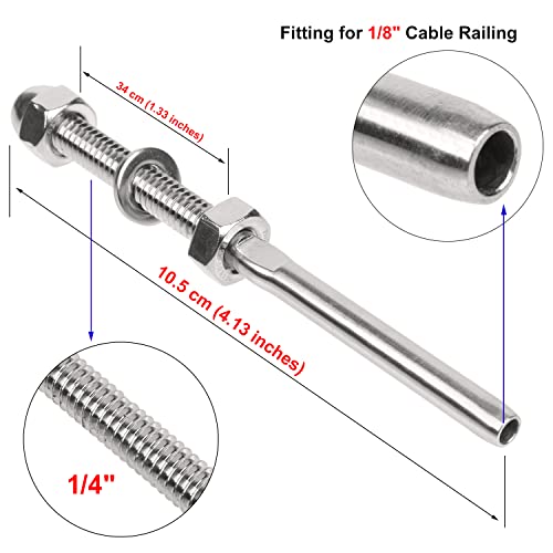 BLIKA 50 Pack Cable Railing Swage Threaded Stud Tension End Fitting Terminal for 1/8" Deck Cable Railing, T316 Stainless Steel, Cable Railing Tensioner 1/8" for 2"x2" Wood/Metal Post - Image 2