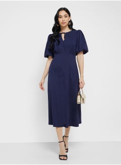 Little Mistress Textured Puff Sleeve Midi Dress  - Image 1