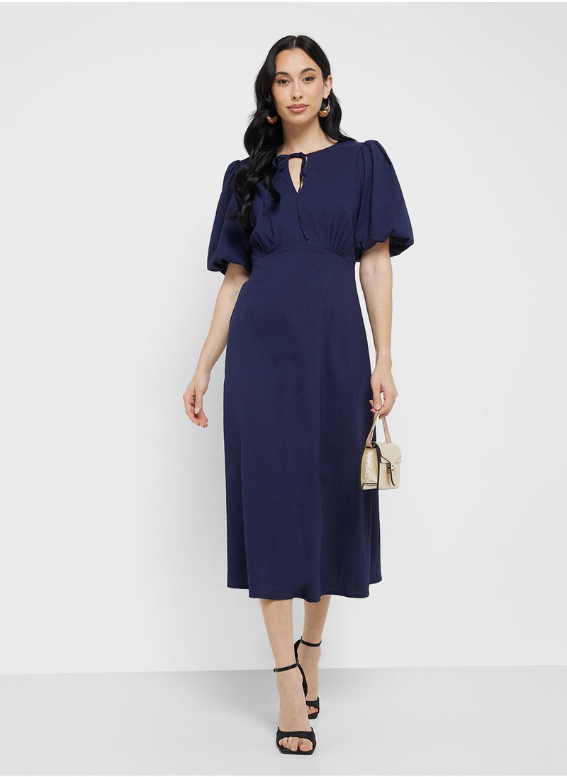 Little Mistress Textured Puff Sleeve Midi Dress  - Image 1
