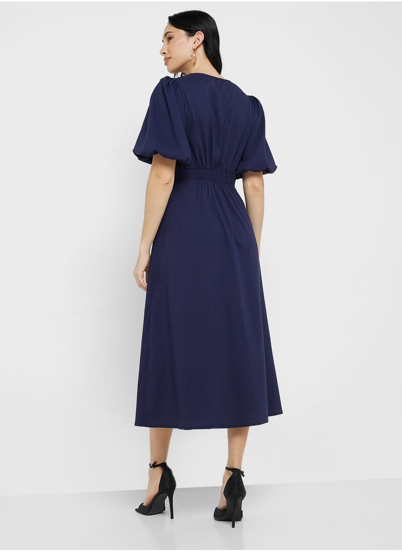 Little Mistress Textured Puff Sleeve Midi Dress  - Image 2