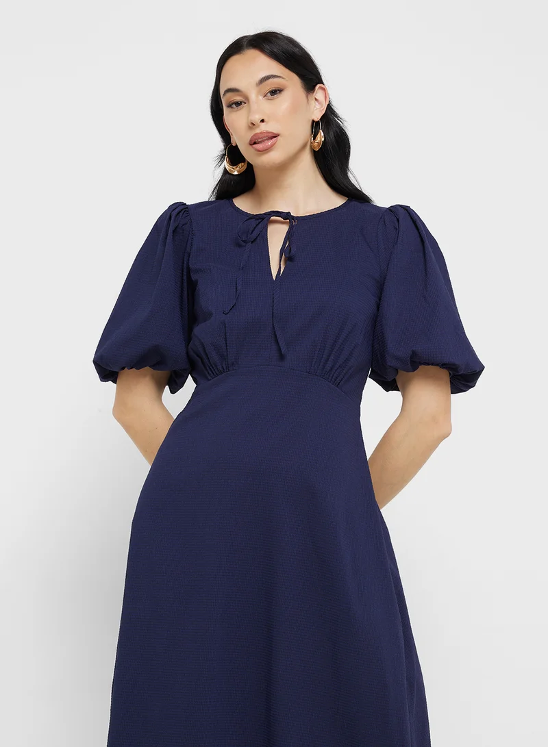 Little Mistress Puff Sleeve Midi Dress