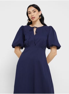 Little Mistress Textured Puff Sleeve Midi Dress  - Image 3