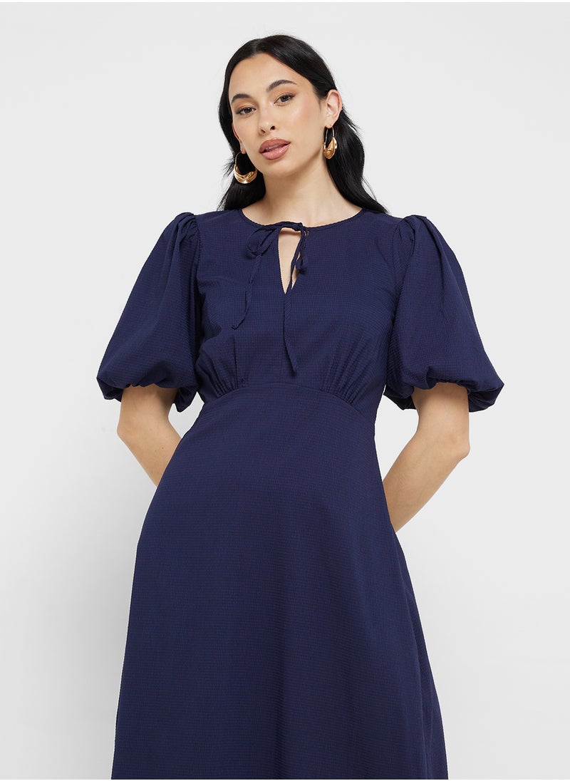 Little Mistress Textured Puff Sleeve Midi Dress  - Image 3