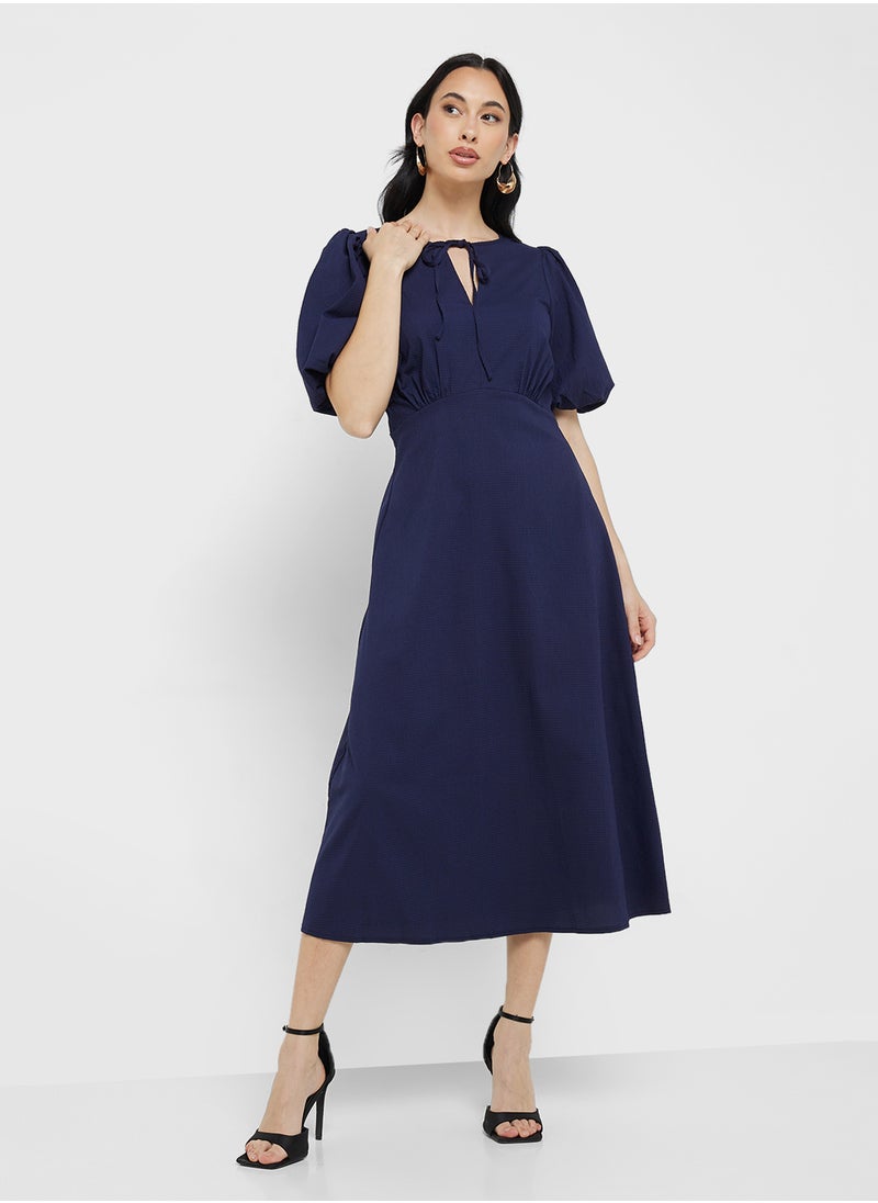 Little Mistress Textured Puff Sleeve Midi Dress  - Image 4