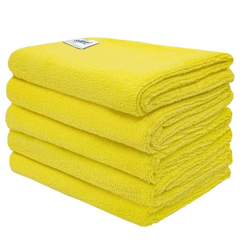 SOFTSPUN Microfiber Cloth (5pcs - 40x60cms -340GSM) Yellow, Super Soft Absorbent Cleaning Towels Cleans & Polishes Everything in Your Home. - Image 1