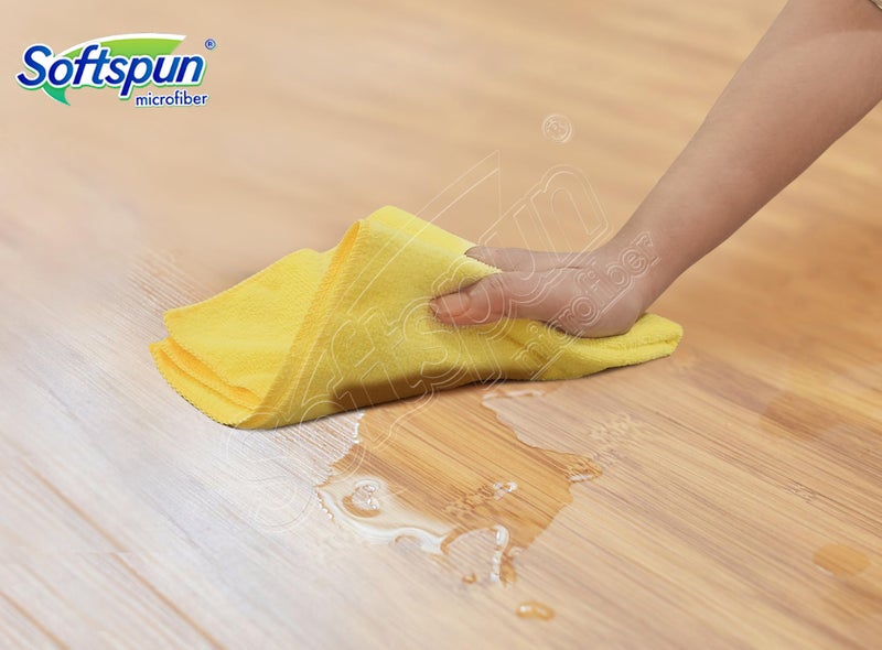 SOFTSPUN Microfiber Cloth (5pcs - 40x60cms -340GSM) Yellow, Super Soft Absorbent Cleaning Towels Cleans & Polishes Everything in Your Home. - Image 4