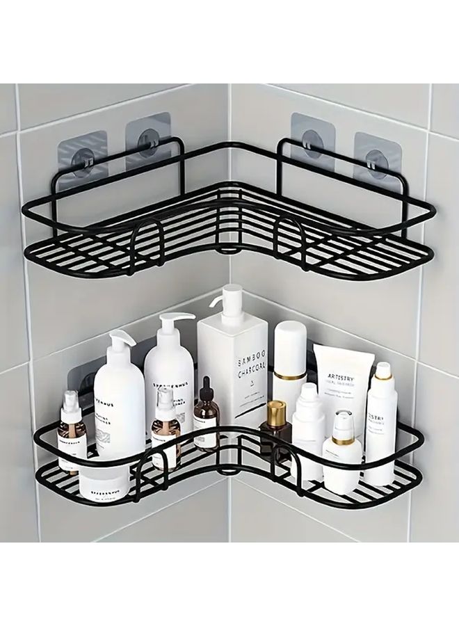 Black Stainless Steel Corner Shower Rack Wall Mounted Bathroom Organizer Rustproof Storage - Image 1