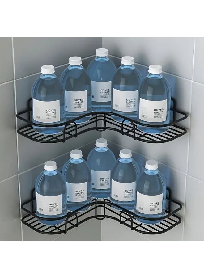Black Stainless Steel Corner Shower Rack Wall Mounted Bathroom Organizer Rustproof Storage - Image 4