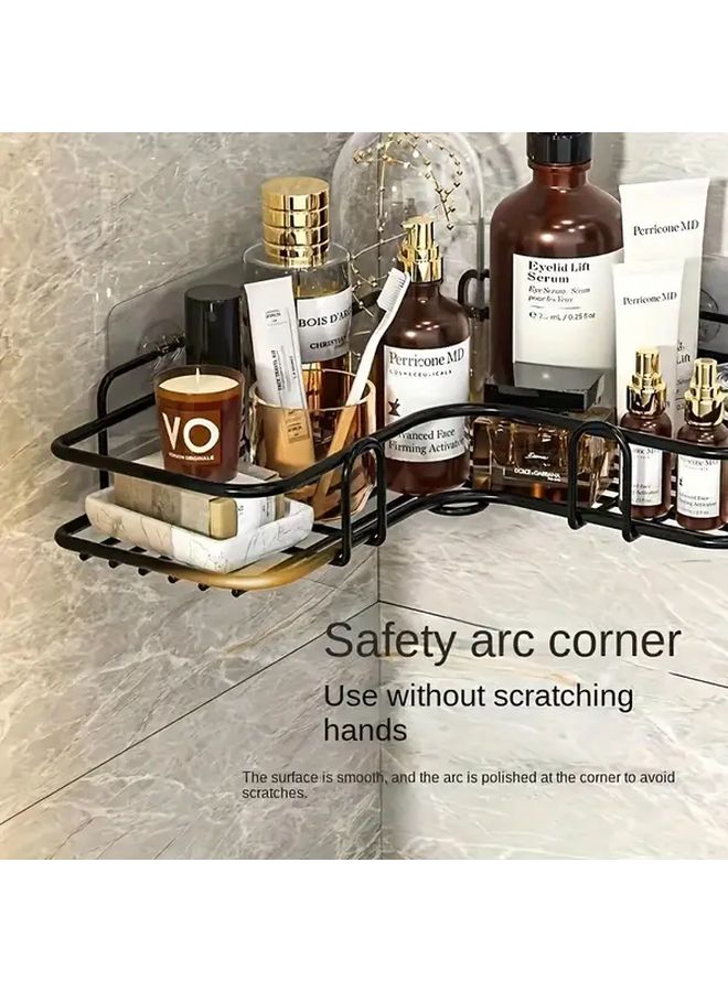 Black Stainless Steel Corner Shower Rack Wall Mounted Bathroom Organizer Rustproof Storage - Image 3