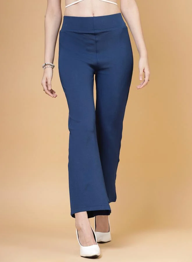 بوز PAUSE Women Blue Solid High-Rise Flared Pants