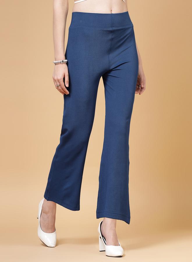 PAUSE PAUSE Women Blue Solid High-Rise Flared Pants - Image 3