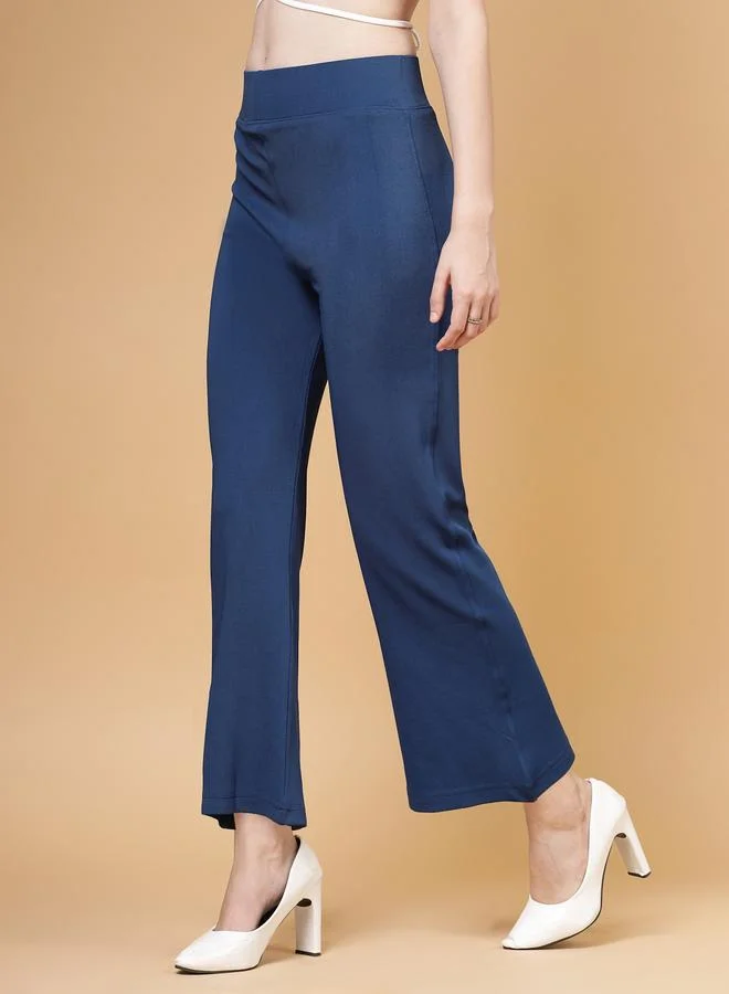 بوز PAUSE Women Blue Solid High-Rise Flared Pants