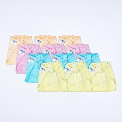 Bumsies Tie up Nappy For Babies, Reusable, Washable Soft Muslin Cotton Nappy/Langot for New Born Baby | Gentle on Baby Skin, Pack of 12 | Helps in Potty Training | Large, Dyd, Plain - Image 1