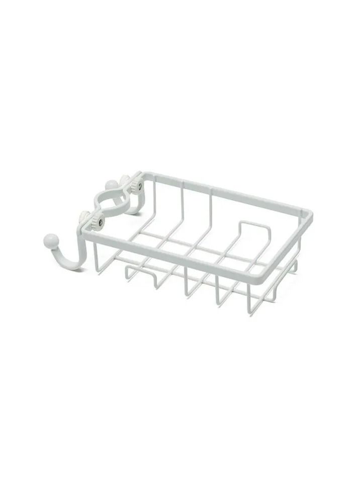 1-Piece Kitchen Sink Faucet Rack Sponge Rag Storage Drain Shelf,Bathroom Shower Rod Hanging Iron Basket Soap Dish Shampoo Holder,Colour White - Image 1