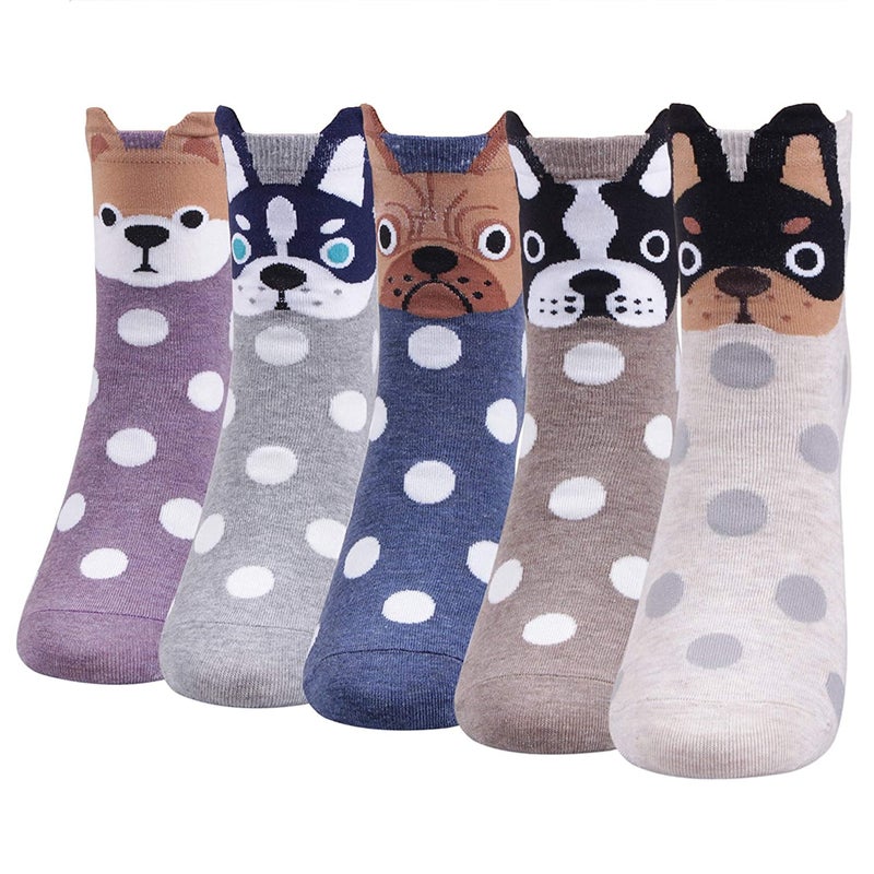 Missby Girl's Cute Cartoon Print Cotton Socks (Multicolor, Pack of 5 Pairs)