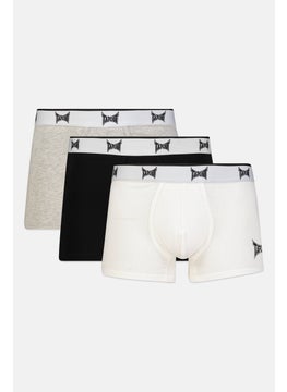 Men 3 Pcs Brand Logo Boxer Brief, Grey Melange
