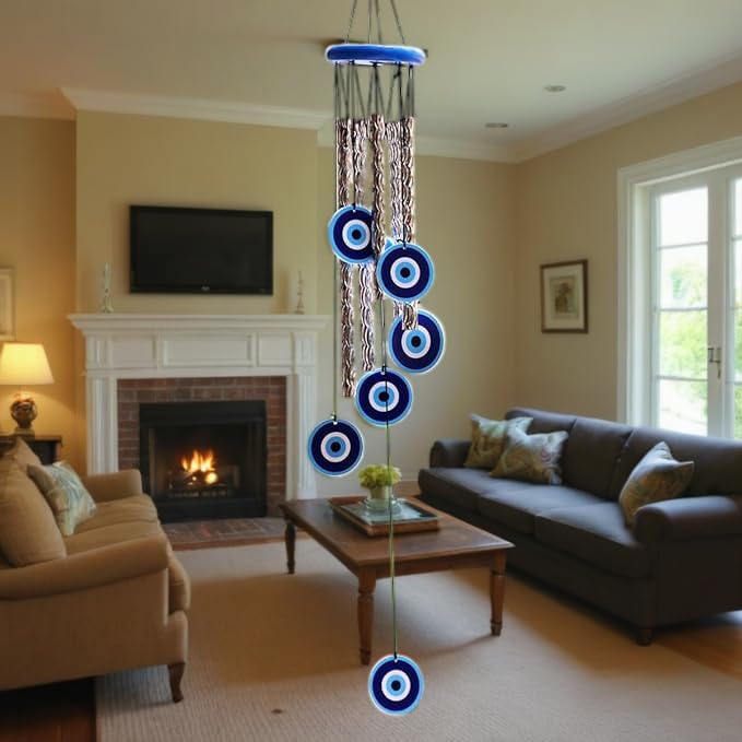 VIKACRAFT Evil Eye Wind Chime 27 Inch | Nazar Battu Hanging for Home Protection & Good Luck | Decorative Wind Chimes for Balcony, Living Room & Bedroom | Ideal Housewarming & Birthday Gift - Image 1