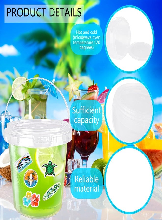 Medanera 40 Set Clear Drink Buckets with Lids and Straws Plastic Rum Buckets with 100 Summer Stickers Round 23 oz and 32 oz Pails for Holiday Beach Pool Bar Iced Drinks Ice Cream Cocktail - Image 3