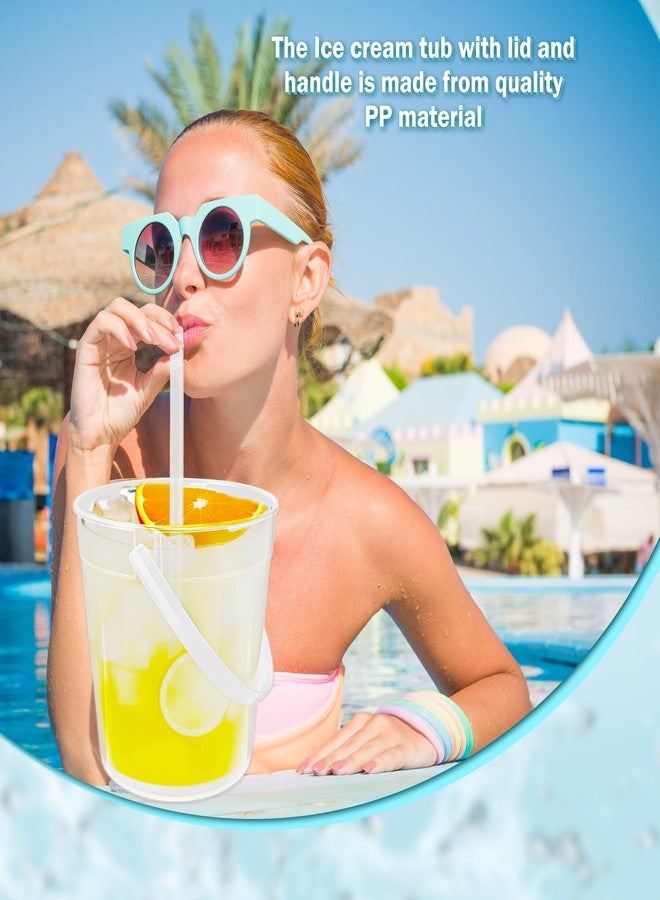 Medanera 40 Set Clear Drink Buckets with Lids and Straws Plastic Rum Buckets with 100 Summer Stickers Round 23 oz and 32 oz Pails for Holiday Beach Pool Bar Iced Drinks Ice Cream Cocktail - Image 4
