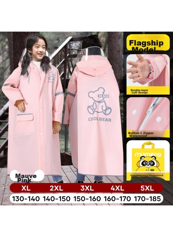 Moremerry Children's Raincoat For Boys And Girls, School Backpack Carrier For Girls, Cartoon Poncho, Energetic Pink Thickened Version 2XL