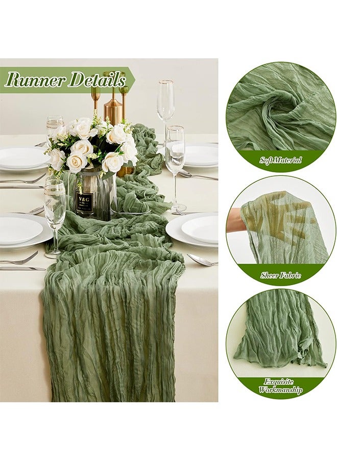 كينميد مفرش طاولة من قماش الشاش 90x340 سم باللون الأخضر الميرمي – ديكور طاولة شفاف لحفلات الزفاف وتزيين الحفلات، قطعة مركزية للطاولة - Image 3