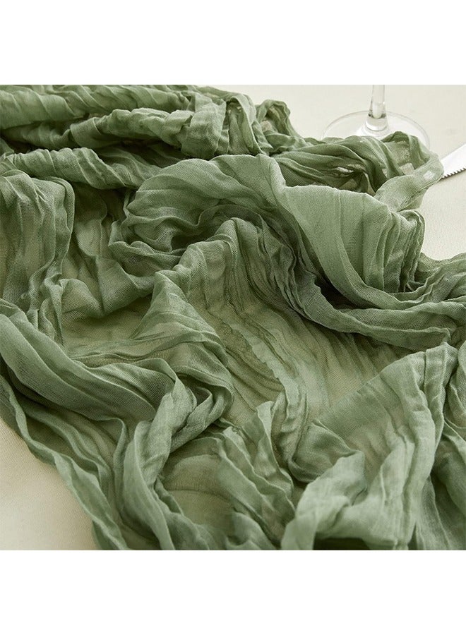 كينميد مفرش طاولة من قماش الشاش 90x340 سم باللون الأخضر الميرمي – ديكور طاولة شفاف لحفلات الزفاف وتزيين الحفلات، قطعة مركزية للطاولة - Image 2