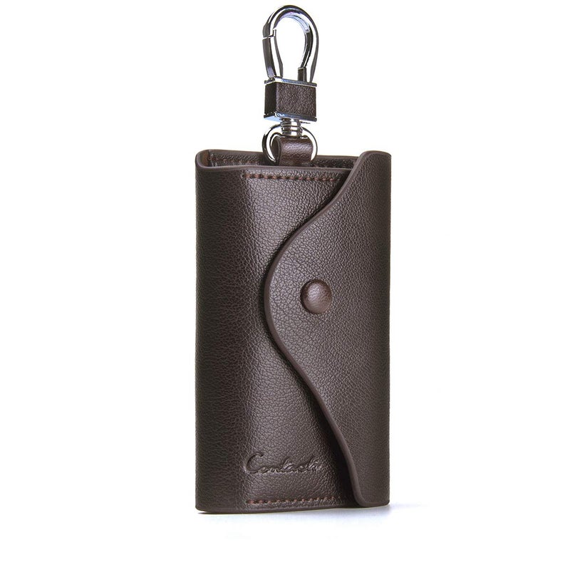 CONTACTS Contacts Leather Car Keychain Wallet Bag Case For Key Chains Holder, Mens Genuine Leather Car Key Case Card ID Holder Wallet Keyring Keychain  - Image 1