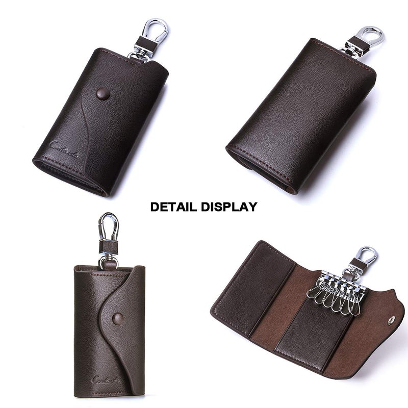 CONTACTS Contacts Leather Car Keychain Wallet Bag Case For Key Chains Holder, Mens Genuine Leather Car Key Case Card ID Holder Wallet Keyring Keychain  - Image 4