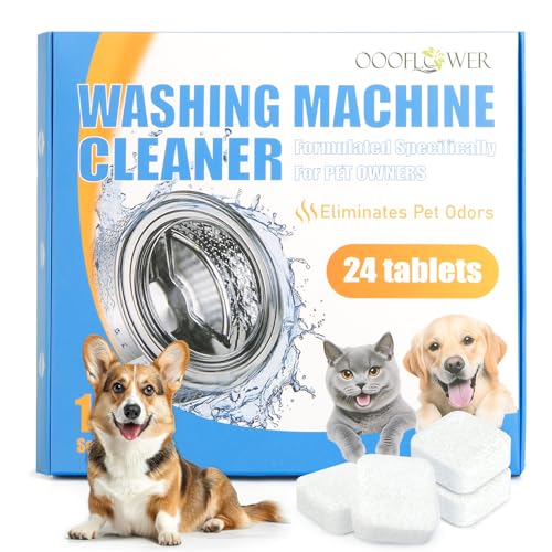 OOOFLOWER 24PC Washing Machine Cleaner Tablets, Formulated for Pet Owners, Pet Hair Remover, Deodorizer, Work with Top & Front Load, HE, Deep Cleaning Descaler, Removes Residue and Odors, Septic Safe - Image 1