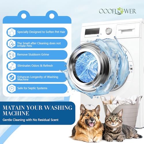 OOOFLOWER 24PC Washing Machine Cleaner Tablets, Formulated for Pet Owners, Pet Hair Remover, Deodorizer, Work with Top & Front Load, HE, Deep Cleaning Descaler, Removes Residue and Odors, Septic Safe - Image 2