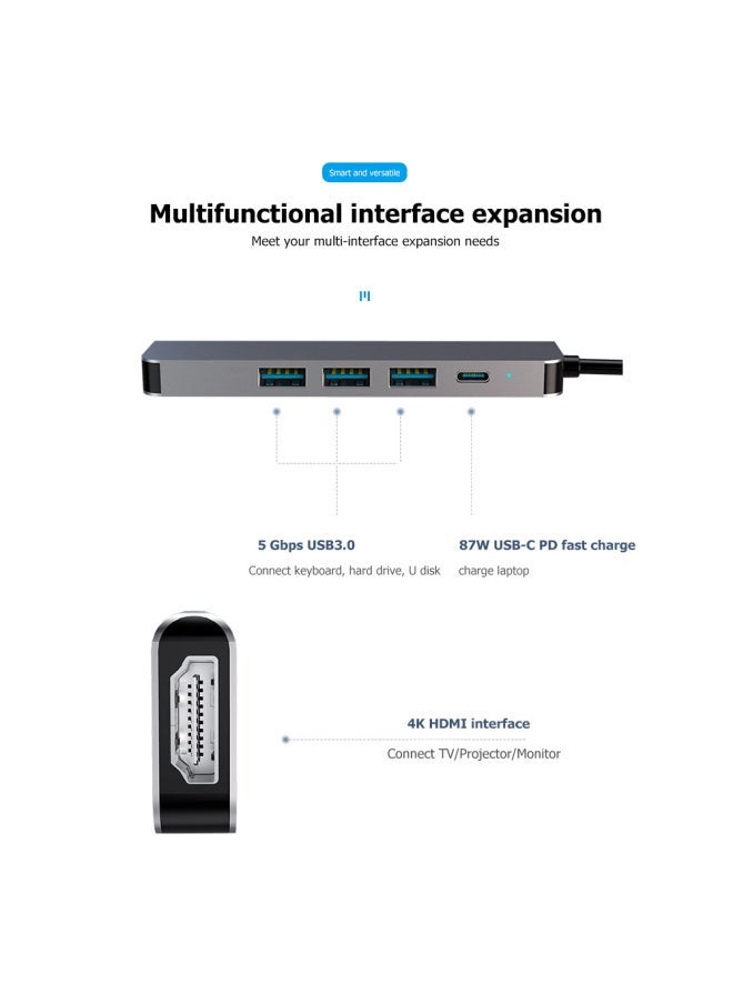 Type C To Hdmi 4K Usb3.0 Pd Expansion Dock Mobile Phone Laptop All-in-one Hub-Number Of Interfaces:Five In One (paragraph A) - Image 3