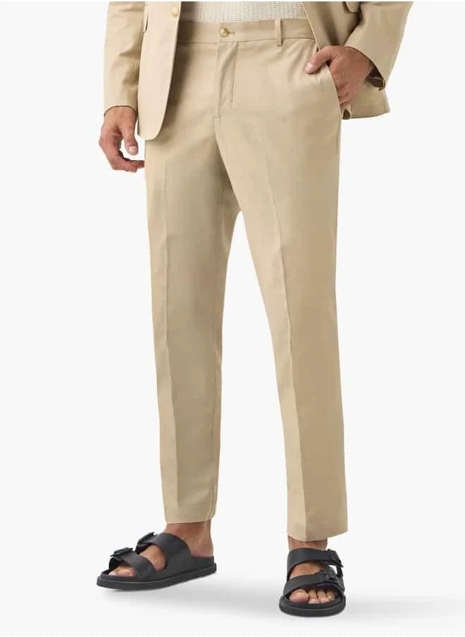 ايكونيك Iconic Regular Fit Linen Pants with Flexi Waist and Pockets